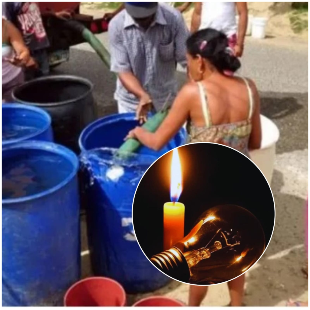 Moradores de un barrio de Santo Domingo Este protestan en las calles junto a neumáticos encendidos y tanques de agua vacíos en medio de la oscuridad nocturna