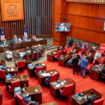 Vista panorámica del hemiciclo del Senado de la República Dominicana durante la votación y aprobación en primera lectura de la reforma de control de financiamiento político.