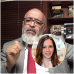 Composición fotográfica de archivo que muestra de un lado al comunicador Ángel Martínez ofreciendo declaraciones en una transmisión digital y del otro lado a la exviceministra Milagros De Camps Germán.