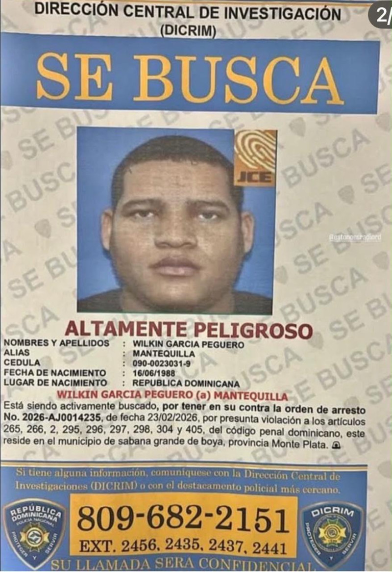 El imputado Wilkin Garcia Peguero conocido como Mantequilla contra quien pesa una orden de busqueda y captura de la Policia Nacional para Noticias en Línea RD.