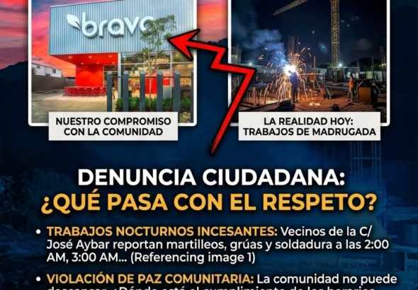 Denuncian ruidos nocturnos en construcción de Supermercados Bravo La Esperilla