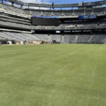 Vista aérea del MetLife Stadium de Nueva Jersey preparado con el terreno de césped natural para la Copa del Mundo.
