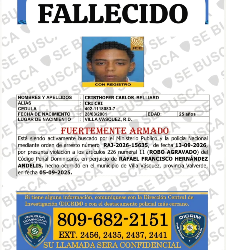 Policía abate al prófugo alias “Cri Cri” en Villa Vásquez
