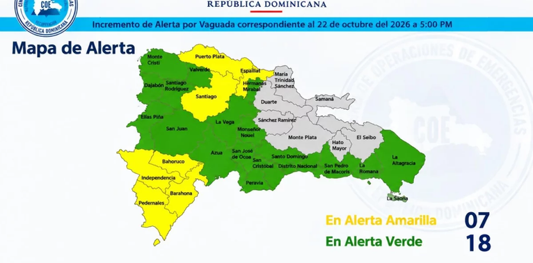 COE coloca 25 demarcaciones en alerta por aguaceros e inundaciones en RD